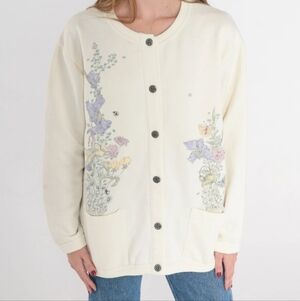 Vintage 90s Northern Reflections Cream Bee Flower Cardigan Size XL